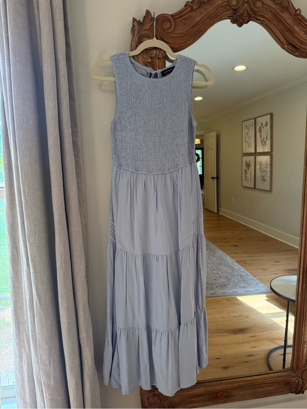 Light Blue Smocked Bodice Tiered Maxi Dress